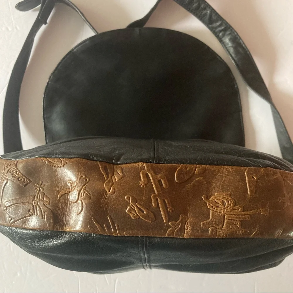 Carlos Falchi Black and Brown Embossed Crossbody Bag Vintage 80’s